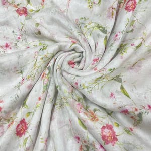 White Colour Pure Super Net Printed Fabric