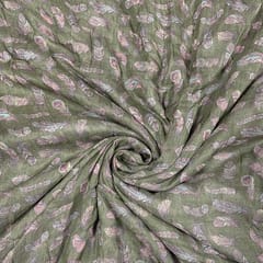 Olive Green Colour Pure Super Net Printed Fabric