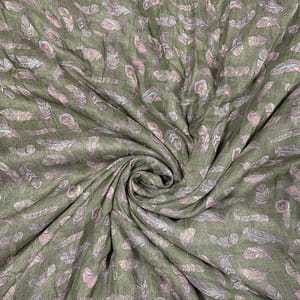 Olive Green Colour Pure Super Net Printed Fabric