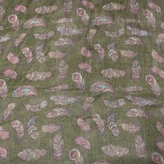 Olive Green Colour Pure Super Net Printed Fabric