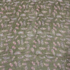 Olive Green Colour Pure Super Net Printed Fabric
