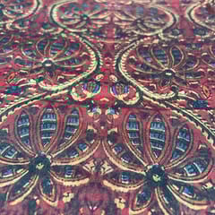 Dark Brown Colour Semi Chanderi Printed Fabric