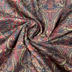 Dark Brown Colour Semi Chanderi Printed Fabric