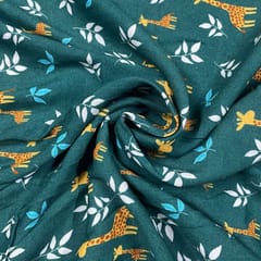 Green Colour Rayon Printed Fabric