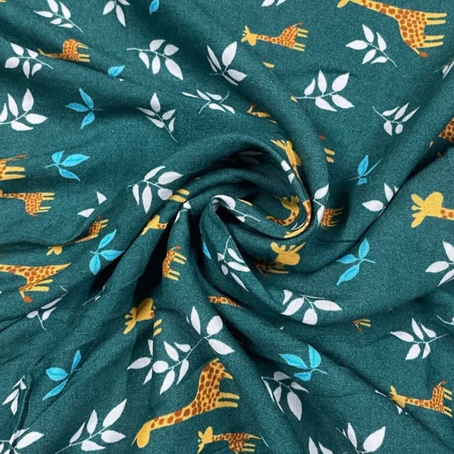Green Colour Rayon Printed Fabric