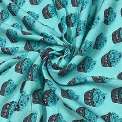 Blue Colour Rayon Printed Fabric