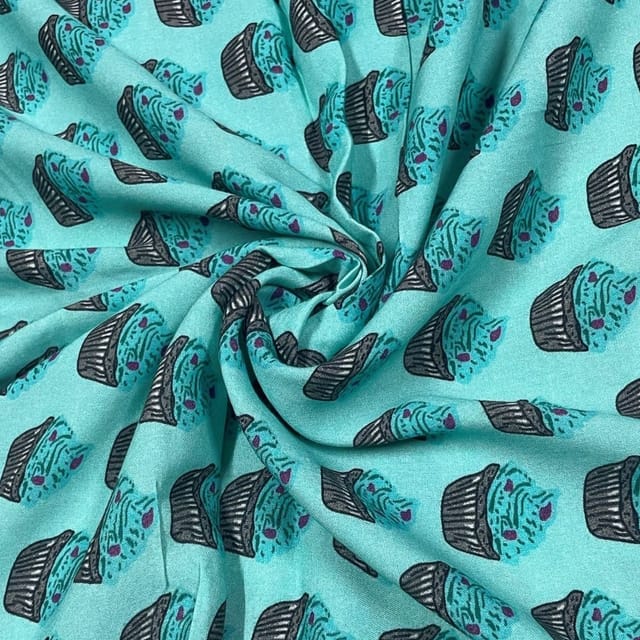 Blue Colour Rayon Printed Fabric