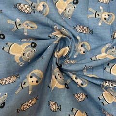 Blue Colour Cotton Cambric Printed Fabric