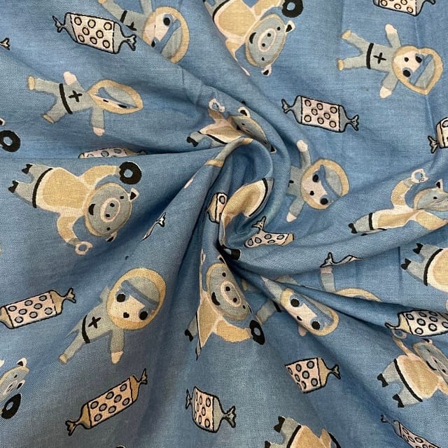 Blue Colour Cotton Cambric Printed Fabric