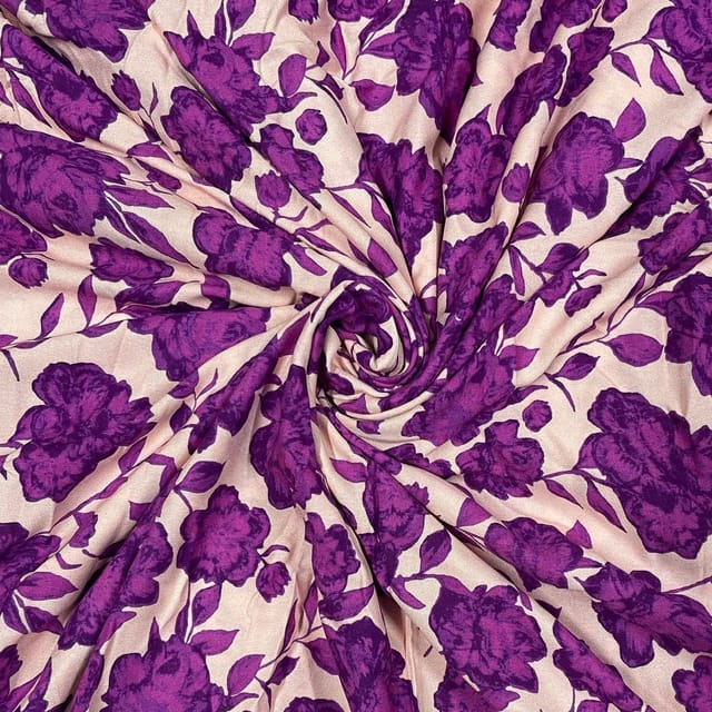 Peach Colour Rayon Printed Fabric