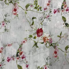 White Colour Pure Silk Checknet Printed Fabric