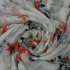 Green Colour Pure Silk Checknet Printed Fabric