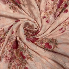 Peach Colour Pure Silk Checknet Printed Fabric
