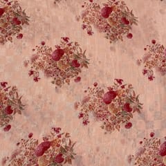 Peach Colour Pure Silk Checknet Printed Fabric