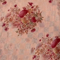 Peach Colour Pure Silk Checknet Printed Fabric