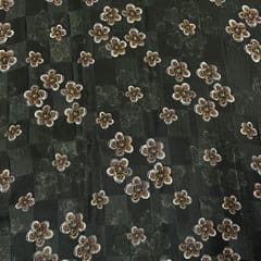 Dark Green Colour Pure Silk Checknet Printed Fabric