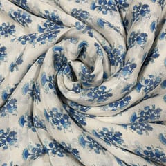White Colour Pure Silk Checknet Printed Fabric