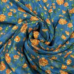 Turquoise Colour Pure Silk Checknet Printed Fabric