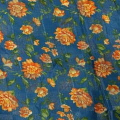 Turquoise Colour Pure Silk Checknet Printed Fabric
