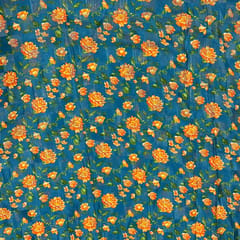 Turquoise Colour Pure Silk Checknet Printed Fabric