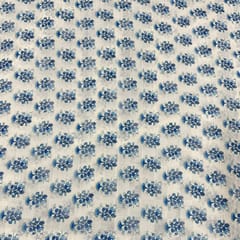 White Colour Pure Silk Checknet Printed Fabric