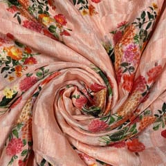 Peach Colour Pure Silk Checknet Printed Fabric