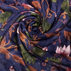 Dark Purple Colour Pure Silk Checknet Printed Fabric