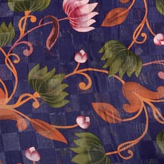 Dark Purple Colour Pure Silk Checknet Printed Fabric