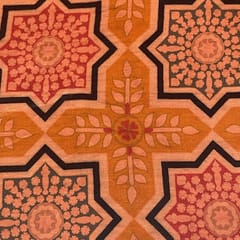Orange Colour Pure Matka Silk Printed Fabric