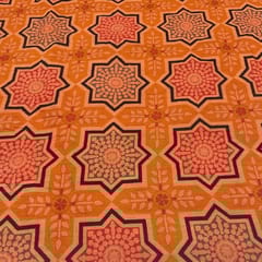 Orange Colour Pure Matka Silk Printed Fabric