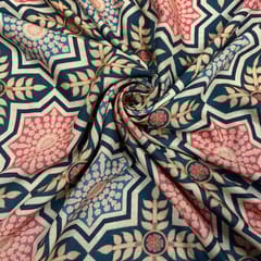 Beige Colour Pure Matka Silk Printed Fabric