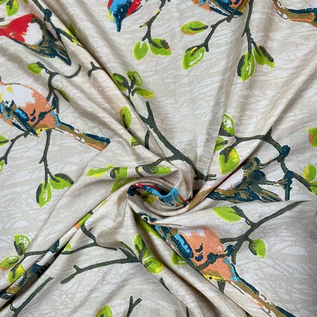 Fawn Colour Crepe Printed Fabric