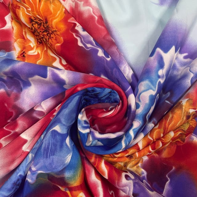 Sky Blue Colour Crepe Printed Fabric