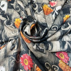 Black Colour Crepe Printed Fabric