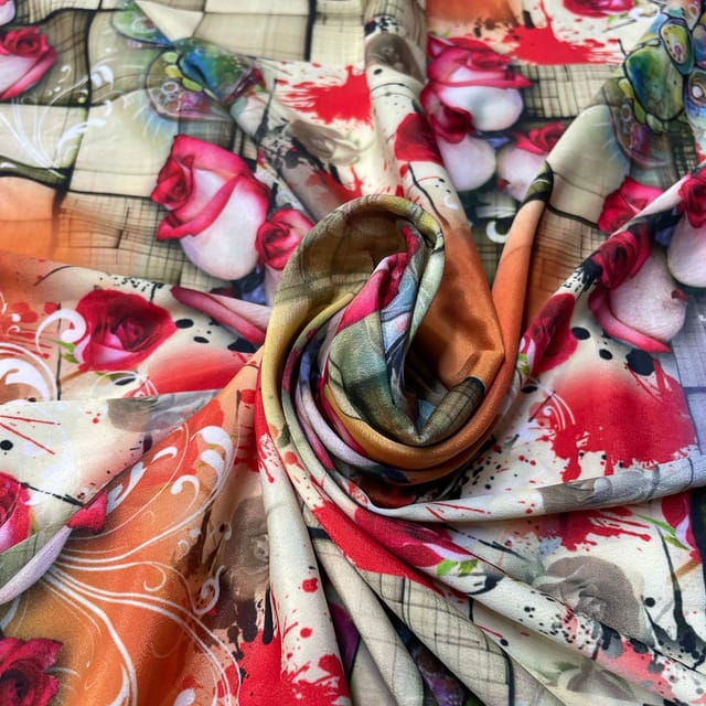 Multi Colour Crepe Printed Fabric