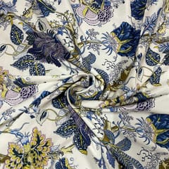 White Colour Crepe Printed Fabric