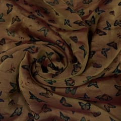 Brown Colour Pure Habutai Silk Printed Fabric