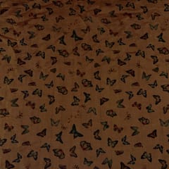 Brown Colour Pure Habutai Silk Printed Fabric