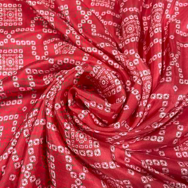 Red Colour Pure Habutai Silk Printed Fabric