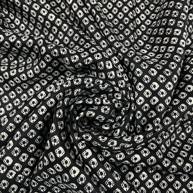 Black Colour Pure Habutai Silk Printed Fabric