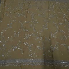 Mustard Colour Chiffon Embroidered Fabric