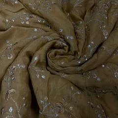 Mustard Colour Chiffon Embroidered Fabric