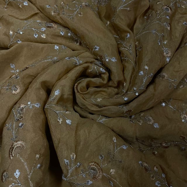 Mustard Colour Chiffon Embroidered Fabric