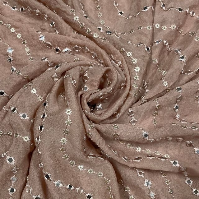 Dusty Pink Colour Chiffon Embroidered Fabric