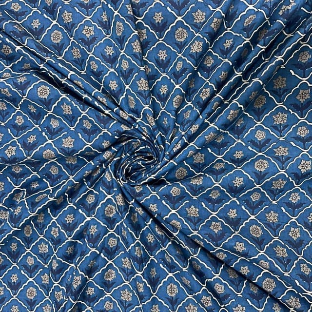 Blue Colour Cotton Cambric Printed Fabric