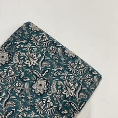 Peacock Blue Colour Cotton Cambric Printed Fabric