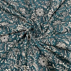 Peacock Blue Colour Cotton Cambric Printed Fabric