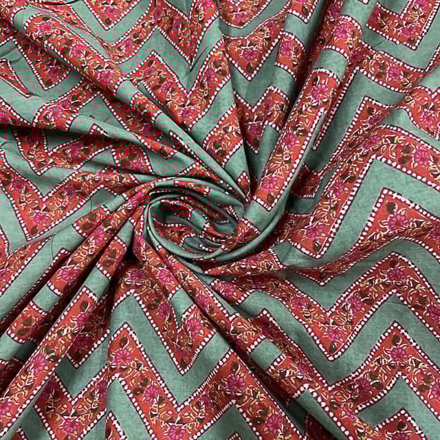 Sea Green Colour Cotton Cambric Printed Fabric