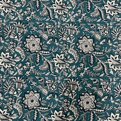 Peacock Blue Colour Cotton Cambric Printed Fabric
