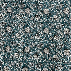 Peacock Blue Colour Cotton Cambric Printed Fabric